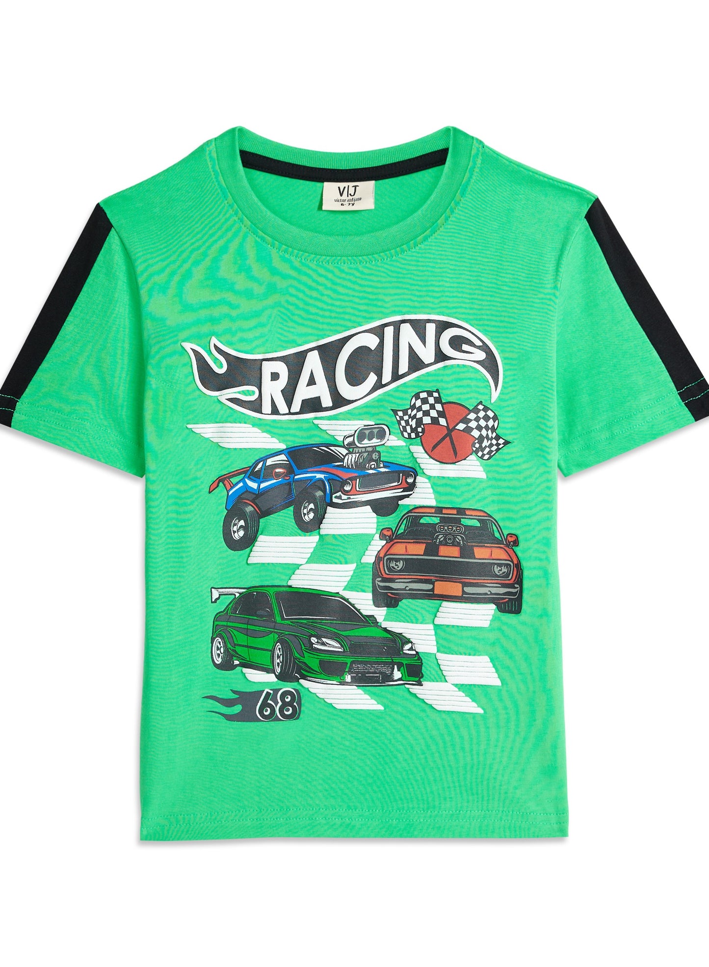 Boys' 2PC Set – "Full Speed Ahead!" Racing Cars Printed, 100% Cotton