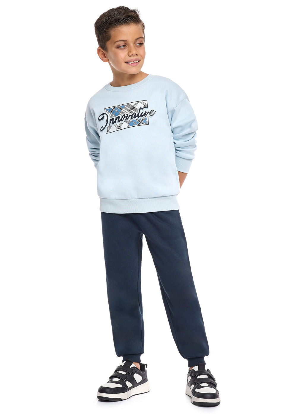 Victor And Jane Cotton Innovative Graphic Full Sleeves Sweatshirt & Joggers Set - Blue