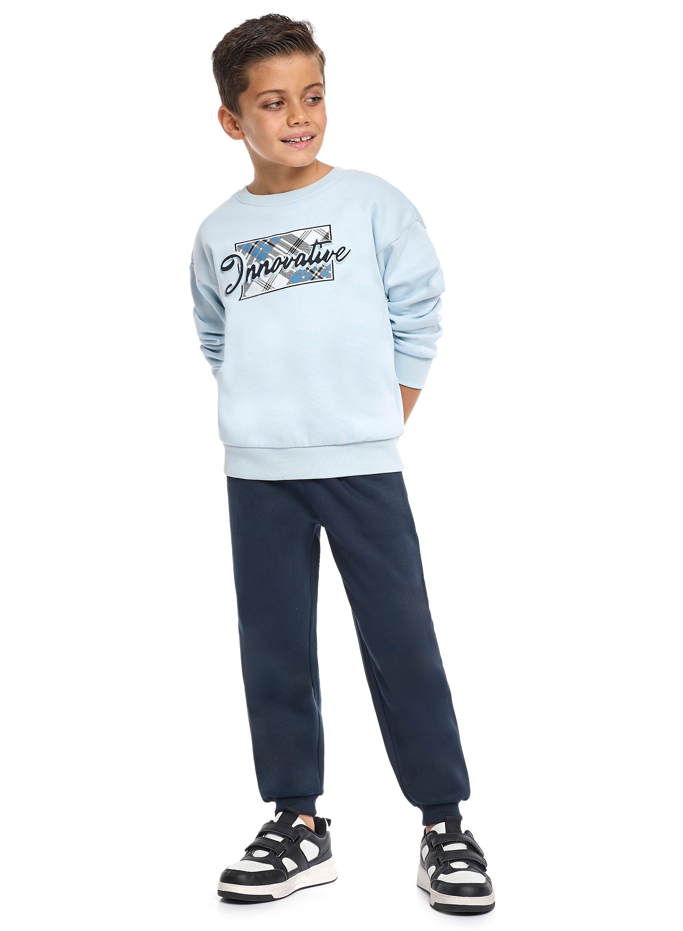 Victor And Jane Cotton Innovative Graphic Full Sleeves Sweatshirt & Joggers Set - Blue