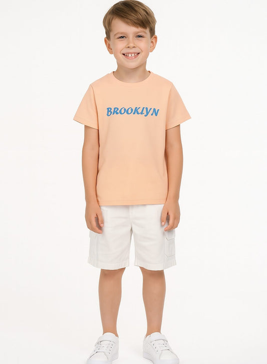 Junior Boys ‘BROOKLYN’ Graphic T-Shirt – Peach
