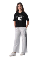 Victor And Jane Girls 2 Pc Set - Embellished Top With Matching Straight Pants With Tape Detail
