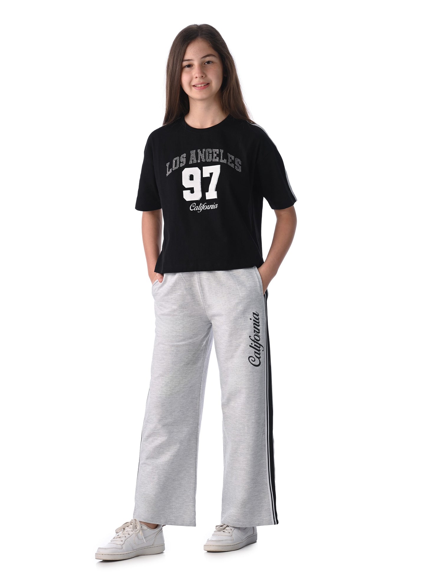 Victor and Jane Girls' 2pcs Spring/Summer Outfit Set - Comfy Knit Crop Top & Wide-Leg Pants