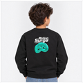 victor and jane boys black fleece sweatshirt featuring a teal abstract graphic print on the back