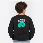 victor and jane boys black fleece sweatshirt featuring a teal abstract graphic print on the back