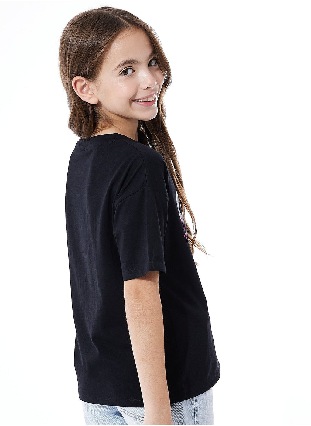 Victor And Jane Girls Graphic Oversized Fashion T-Shirt - Black