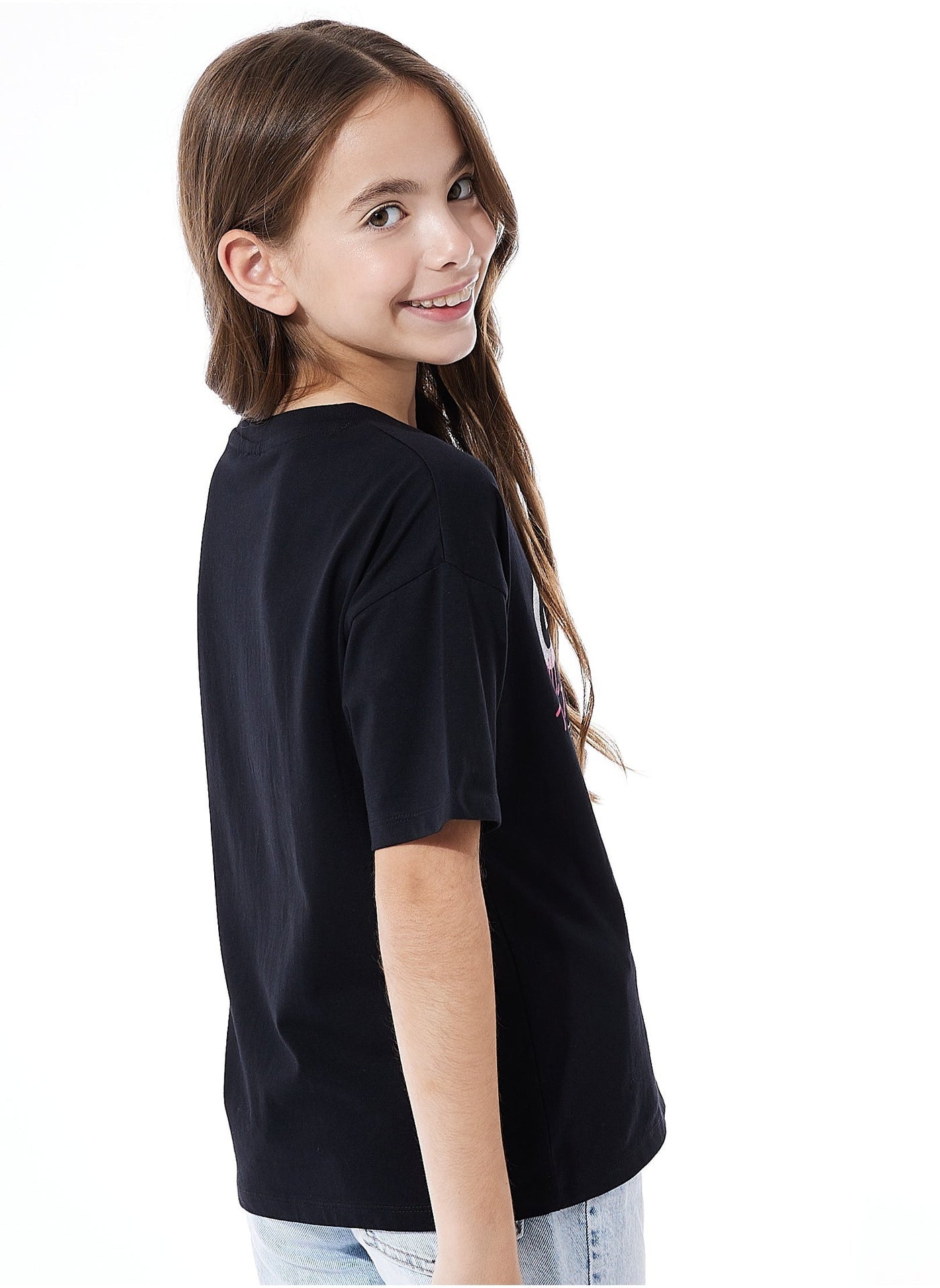 Victor And Jane Girls Graphic Oversized Fashion T-Shirt - Black