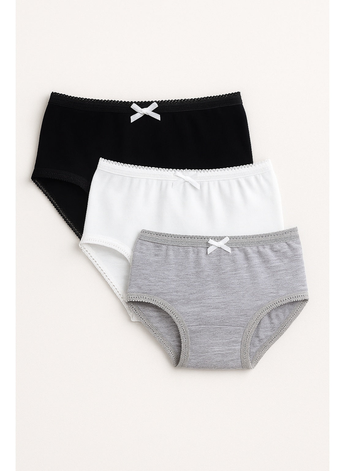 3-Pack Girls' Briefs – Neutral Cotton Basics in Black, White & Grey