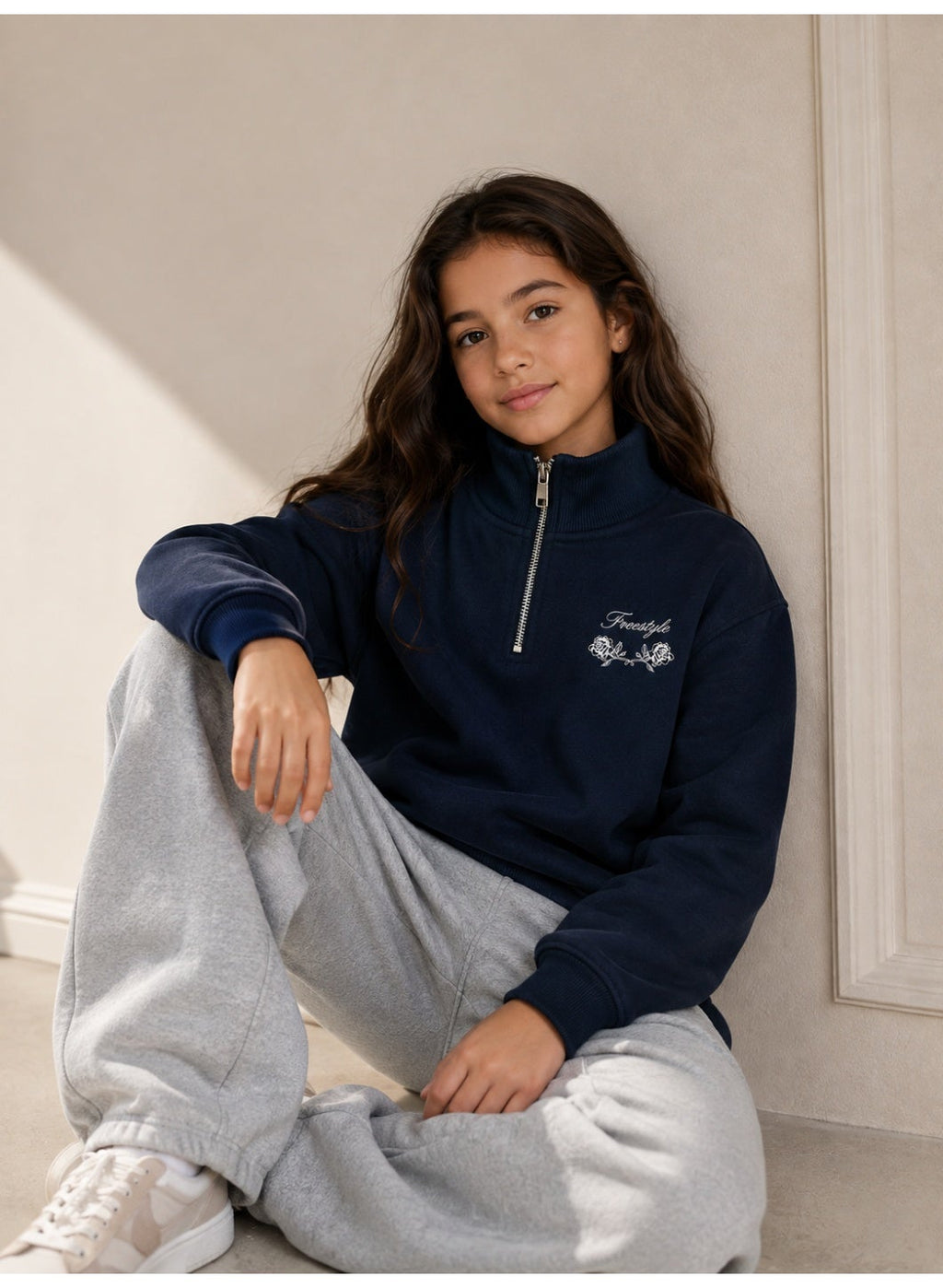 Girls Half Zip Pullover with Back Graphic Statement