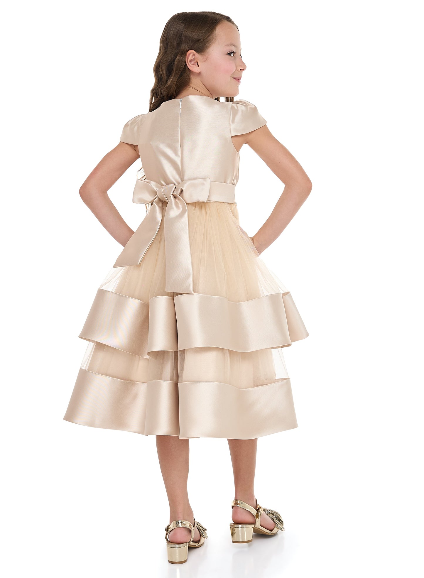 Chic Champagne Satin  Party Dress With Mesh & Decoration