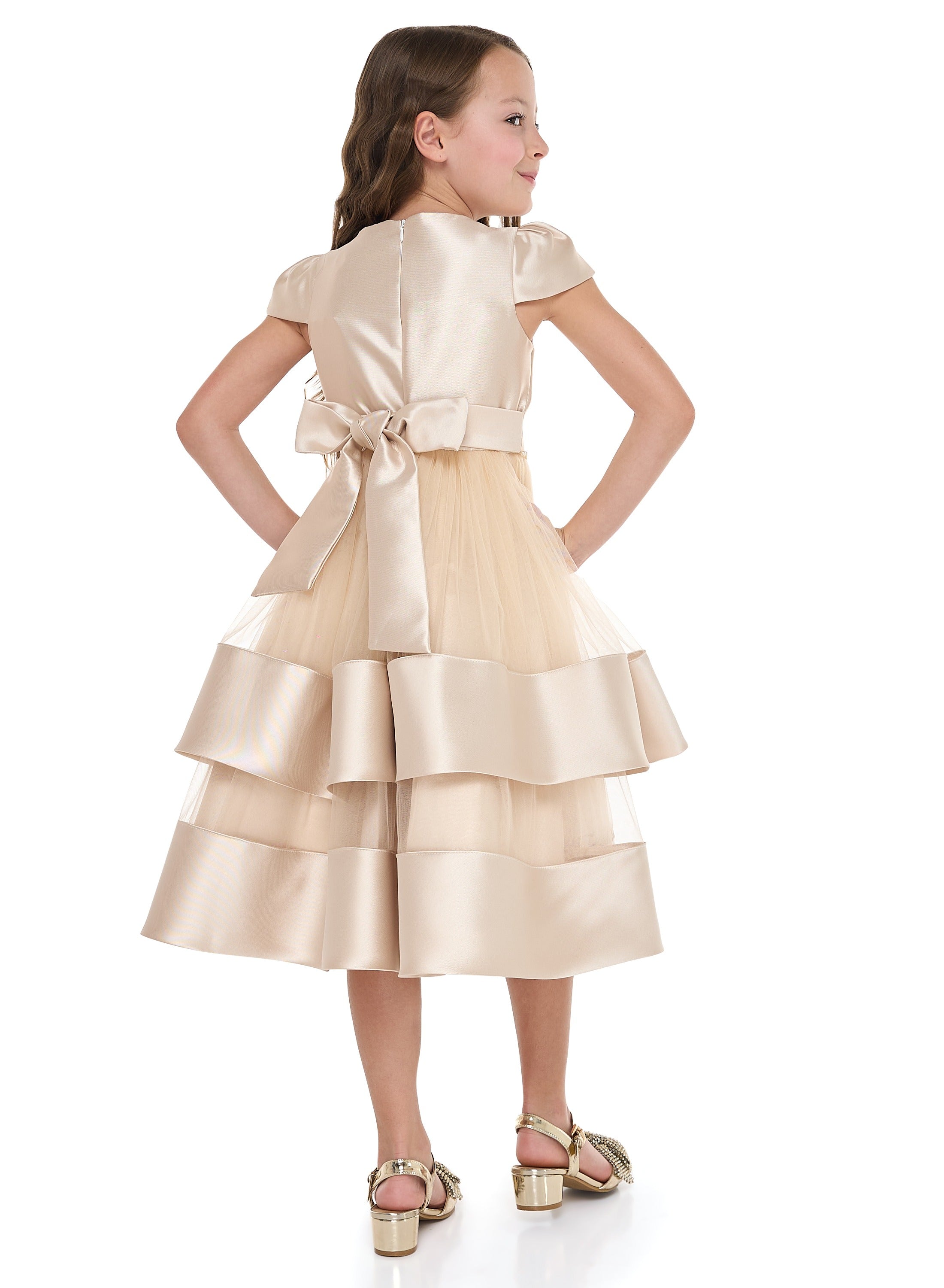 Chic Champagne Satin  Party Dress With Mesh & Decoration