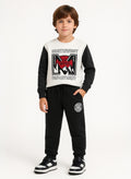 Victor And Jane Cotton Northwest Department Printed Full Sleeves Sweatshirt And Joggers Set - Black/White
