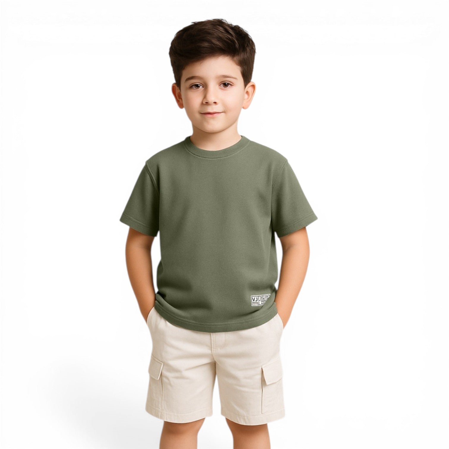 Junior Boys Textured Cotton T-Shirt - Olive Green