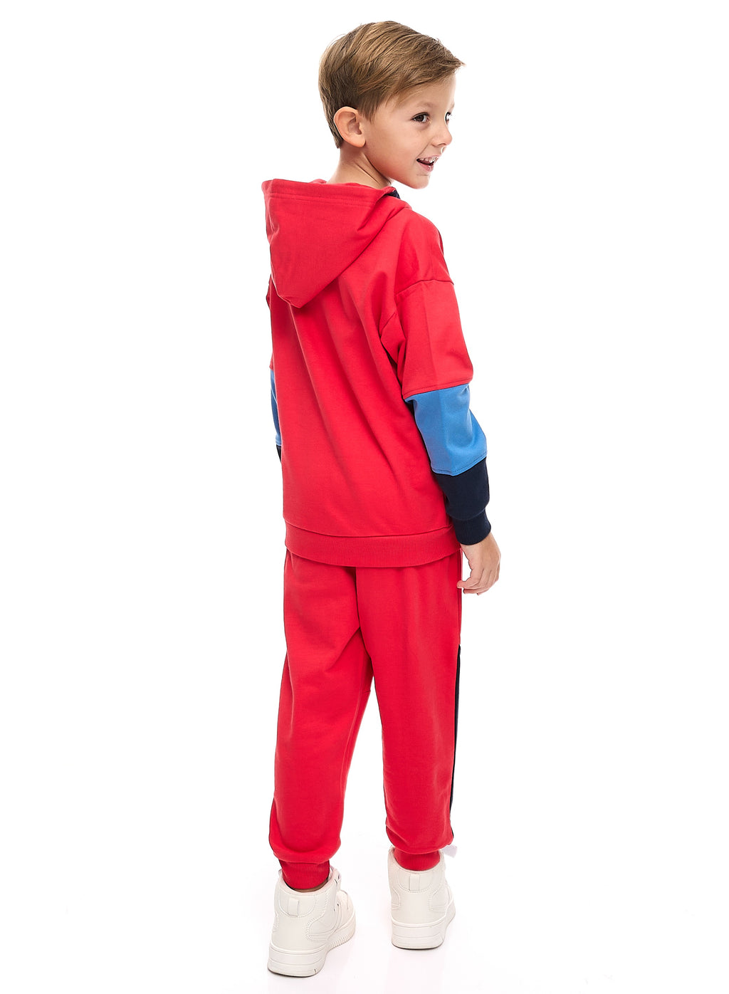 Boys 2-Piece Set  Red/Navy Cut & Sew Hoodie And Jogger Set