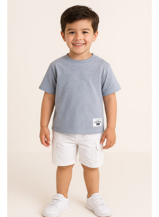Junior Boys Ribbed Cotton T-Shirt- Grey