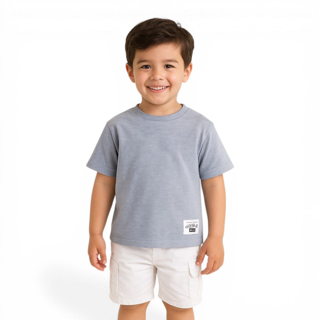 Junior Boys Ribbed Cotton T-Shirt- Grey
