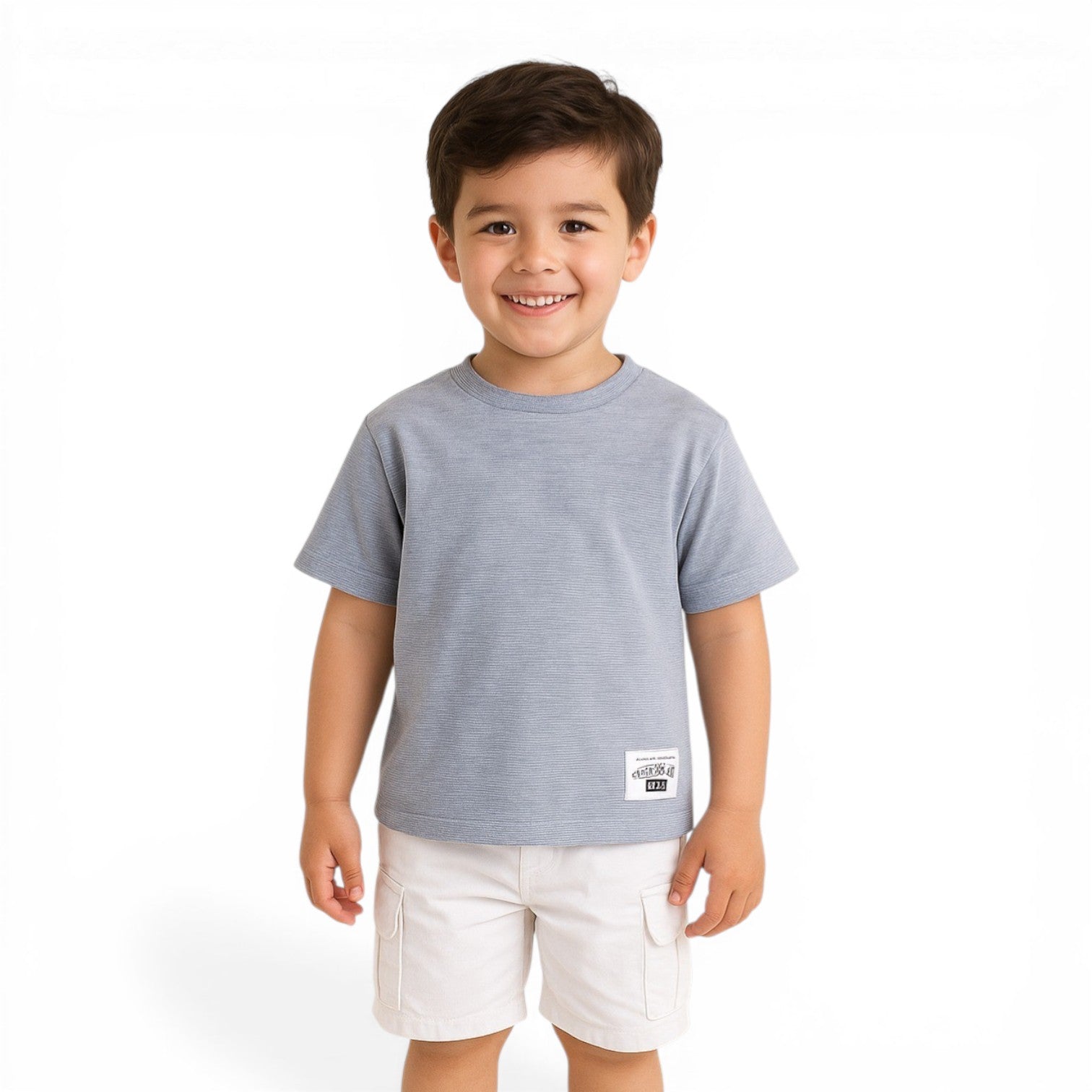 Junior Boys Ribbed Cotton T-Shirt- Grey
