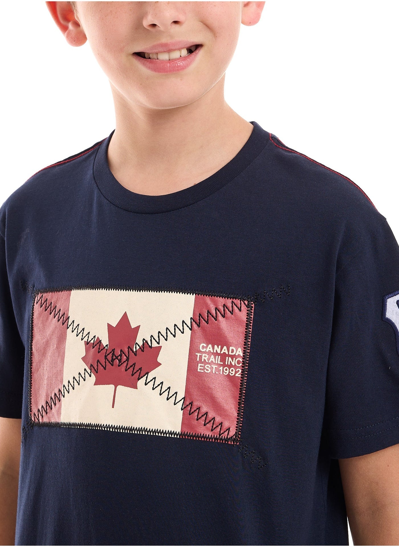 Victor and Jane Cotton Canada Flag Embroidered T-Shirt - Blue