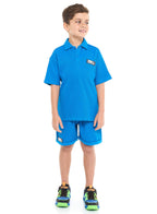 Boys' Jacquard 2-Piece Set - Polo T-Shirt With Label Detail And Matching Shorts With Pockets,