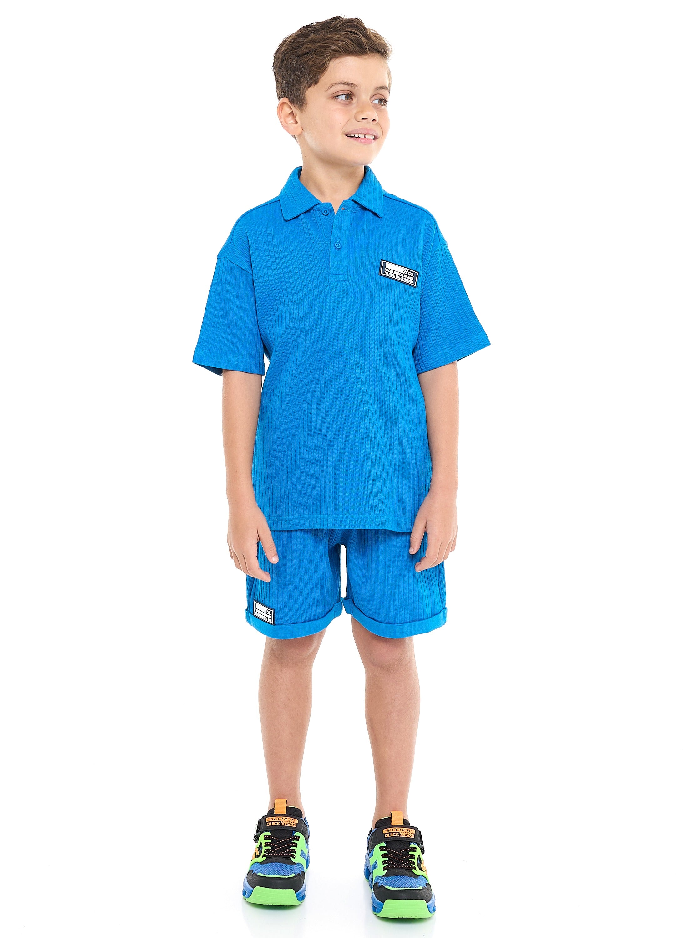 Boys' Jacquard 2-Piece Set - Polo T-Shirt With Label Detail And Matching Shorts With Pockets,