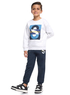 Victor And Jane Cotton Born To Ride Skate Printed Full Sleeves Sweatshirt And Joggers Set - Blue/White