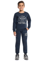 Victor And Jane Cotton Football Graphic Full Sleeves Sweatshirt & Joggers Co-Ord Set - Navy Blue