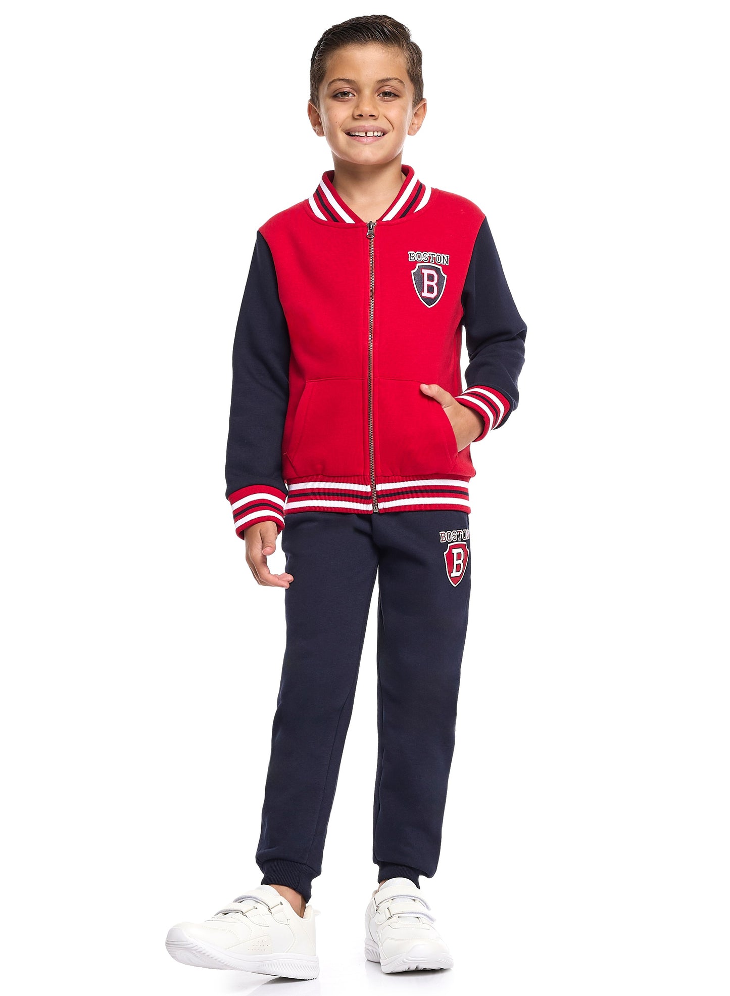 Boys’ 2-Piece Zipper Jacket & Jogger Set – Warm Fleece Outfit with Collar & Side Pockets