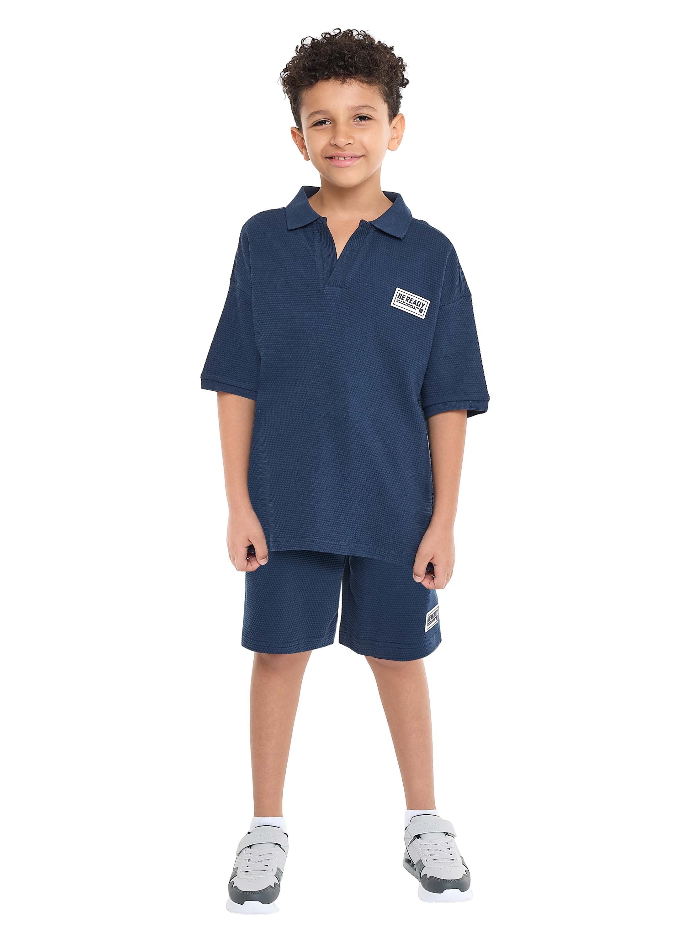 Boys' Jacquard Set “ Navy 2-Piece Outfit With Pockets, Polo T-Shirt And Shorts