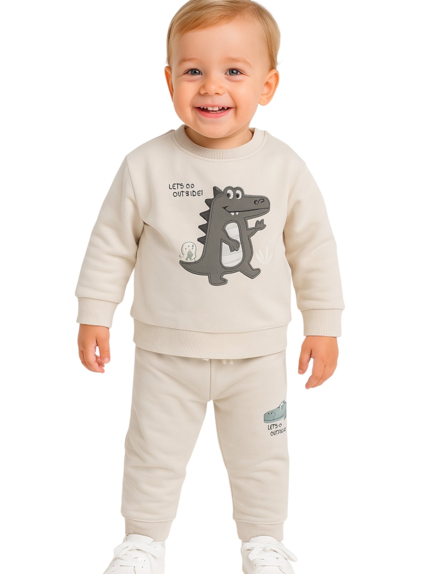 Baby Boys' 2-Piece Set – “Let’s Go Outside” Dino Fleece Sweatshirt & Joggers Set
