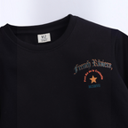 victor and jane boys black crewneck sweatshirt featuring a French Riviera graphic print with a star and text