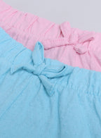 Victor And Jane Girls' Jacquard Shorts With Elasticated Waistband And Ruffle Trim- Pink And Blue-Pack Of 2