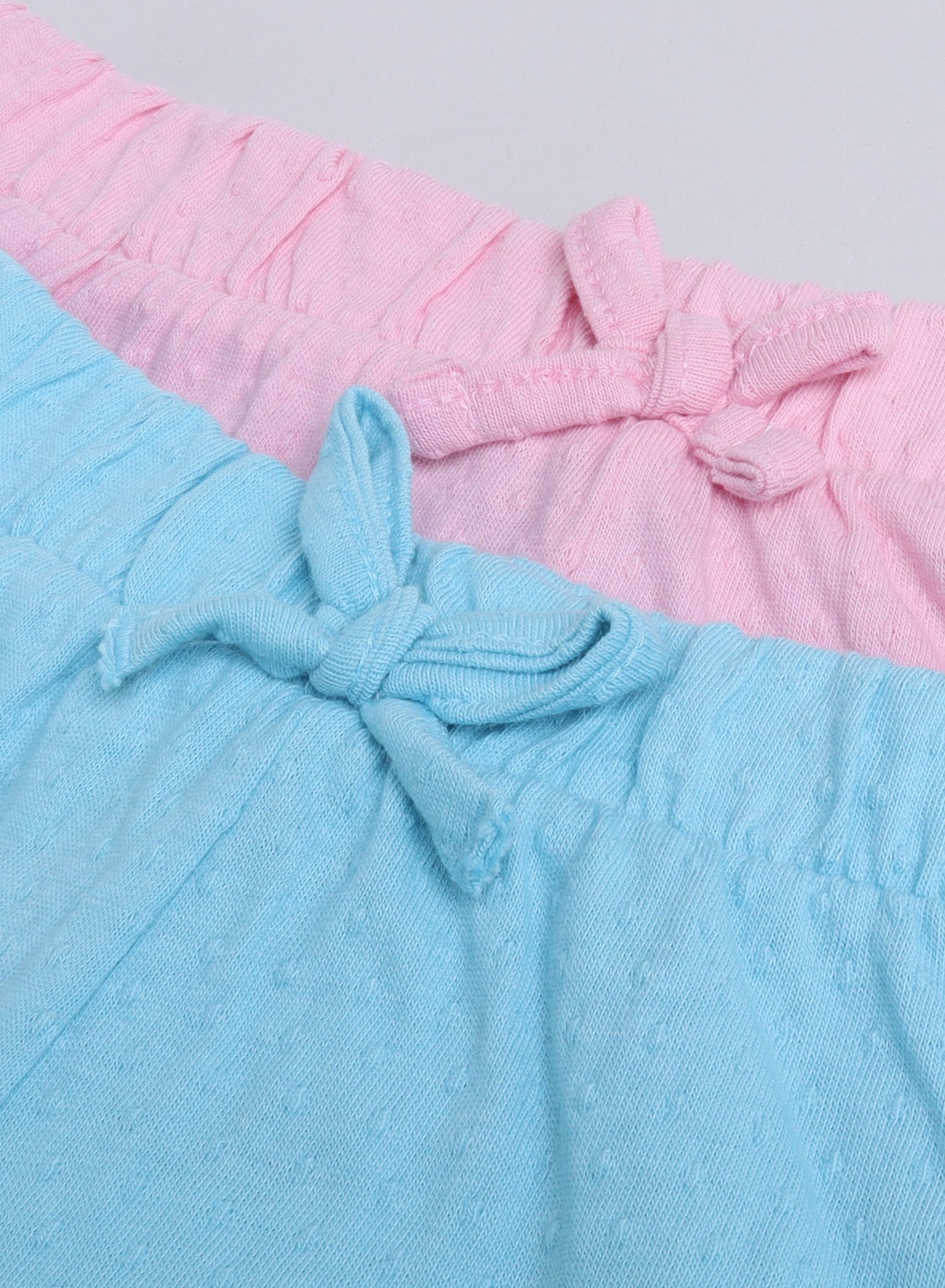 Victor and Jane Girls' Jacquard Shorts with Elasticated Waistband and Ruffle Trim- Pink and Blue-Pack of 2