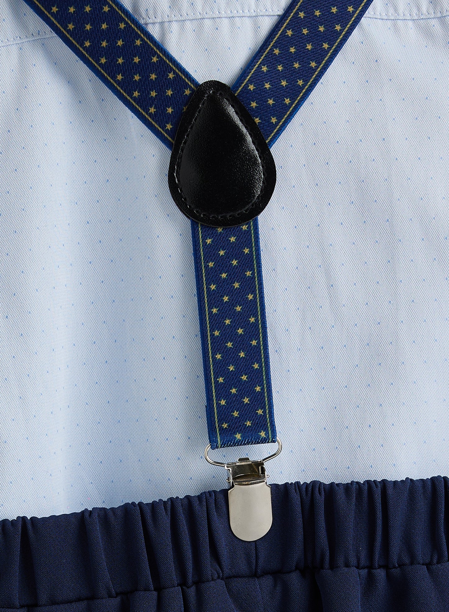 Blue Shorts And Braces Set With Shirt And Bow Tie