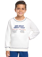 Victor And Jane Cotton You Theme Graphic Full Sleeves Sweatshirt & Joggers Set - White & Navy Blue