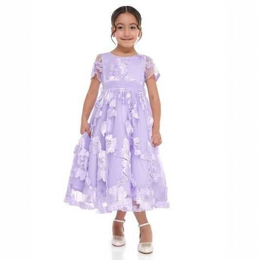 Lilac 3D Flower Mesh Occasion Dress