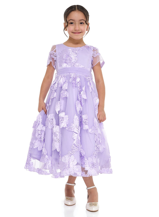 Lilac 3D Flower Mesh Occasion Dress