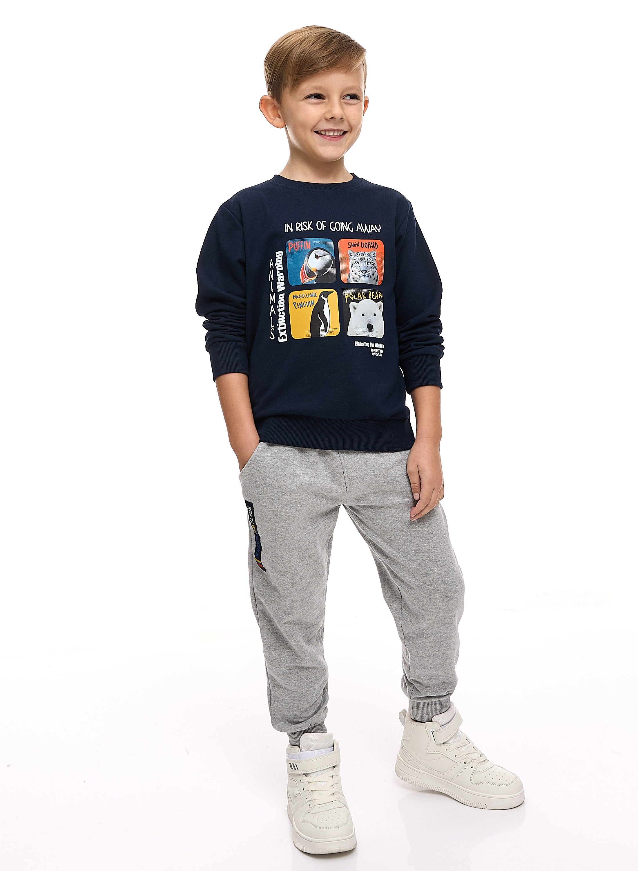 Boys' 2-Piece Sweatshirt And Jogger Set Navy-Grey Mil