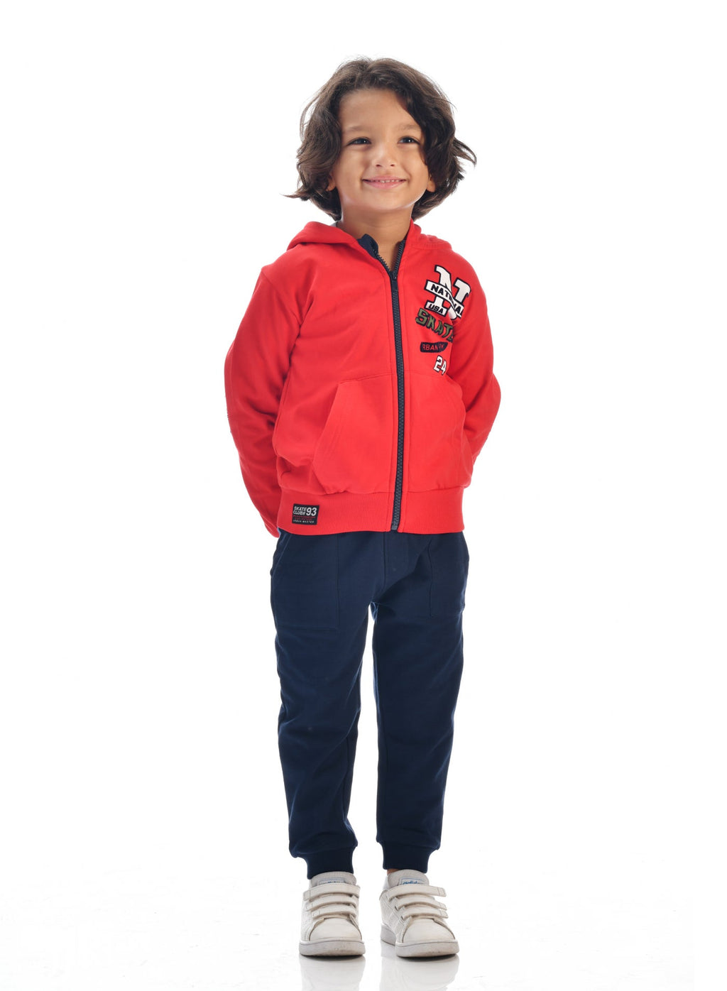 Boys' 2-Piece Full Zipper Hoodie And Jogger Set Red And Navy