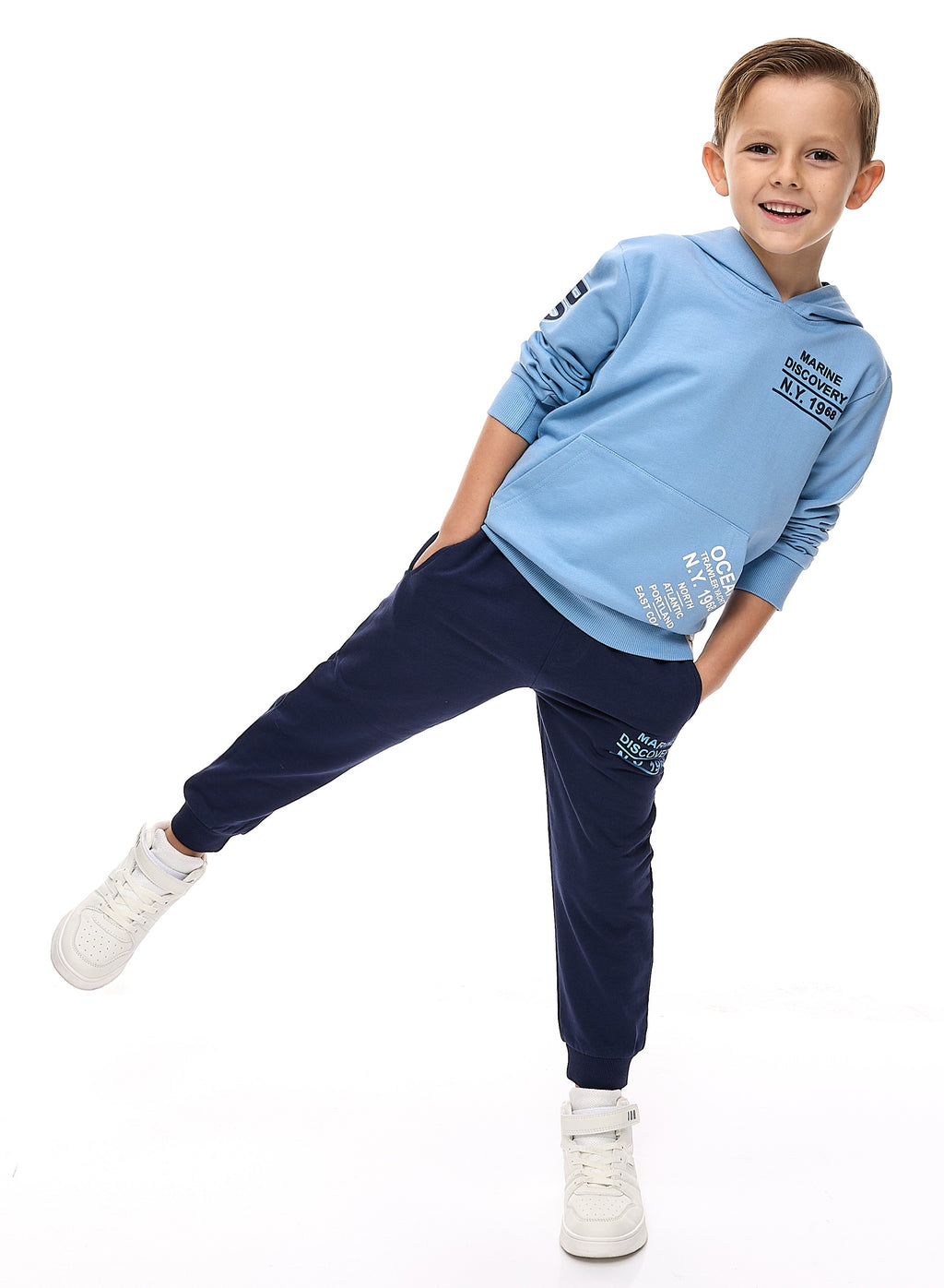 Boys' 2-Piece Hoodie And  Jogger Set  (2 -8 Yrs) Lt Blue-Navy
