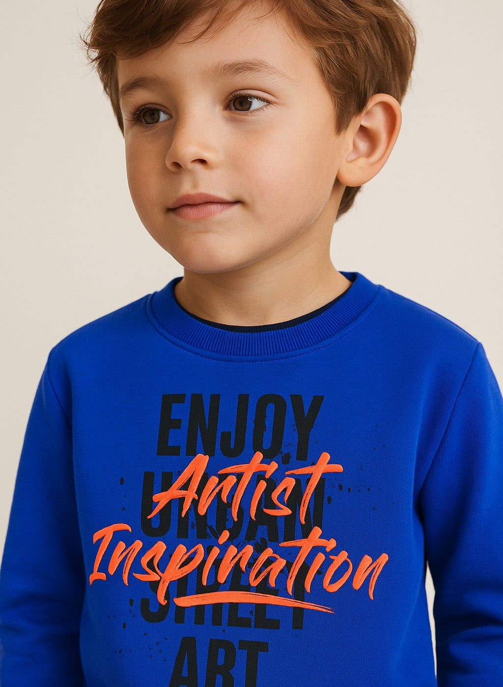 Boys' Printed Crew Neck Sweatshirt – Blue