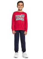 Victor And Jane Cotton Make Best Choices Graphic Full Sleeves Sweatshirt & Joggers Set - Red & Navy Blue