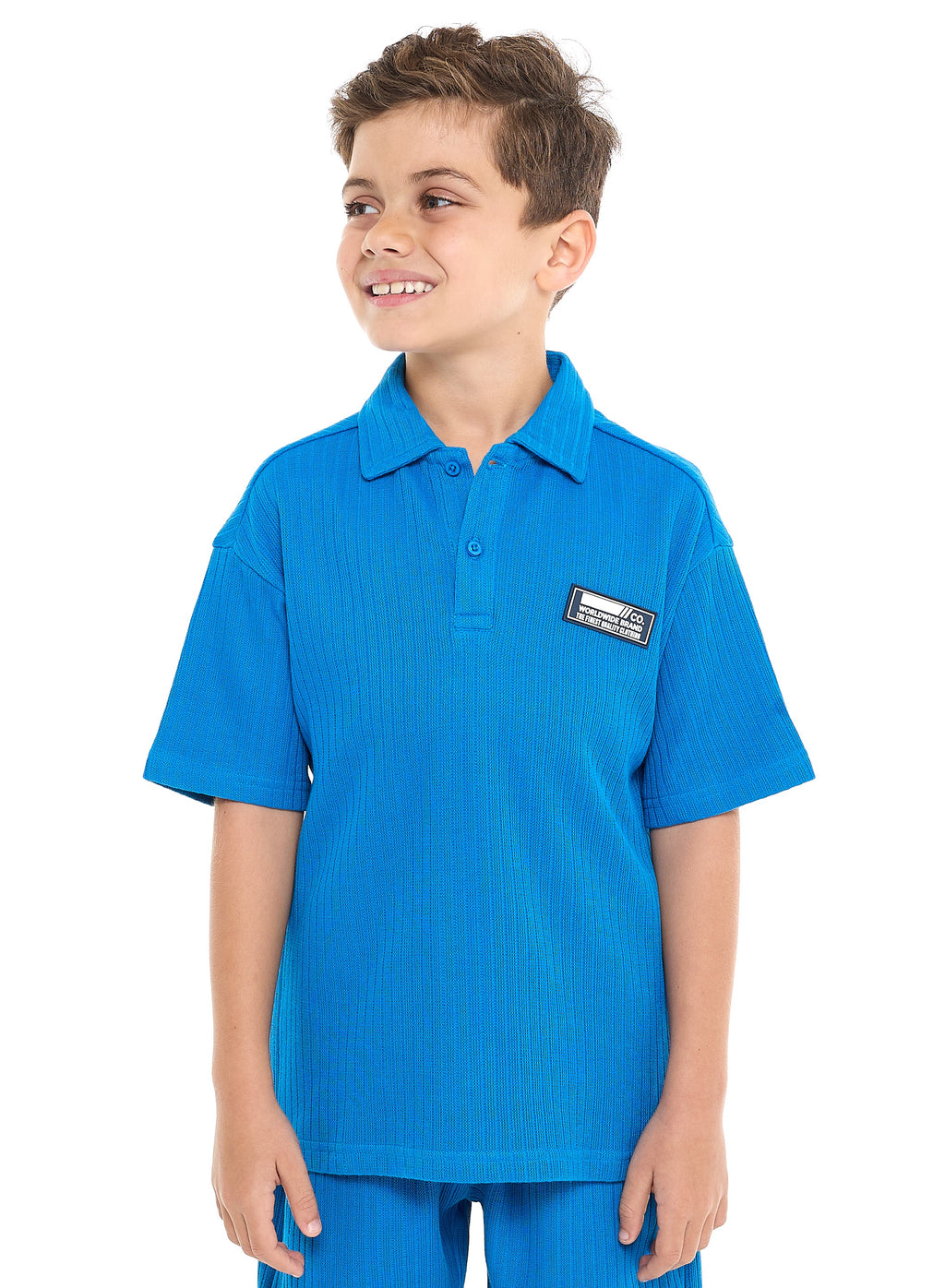 Boys' Jacquard 2-Piece Set - Polo T-Shirt With Label Detail And Matching Shorts With Pockets,