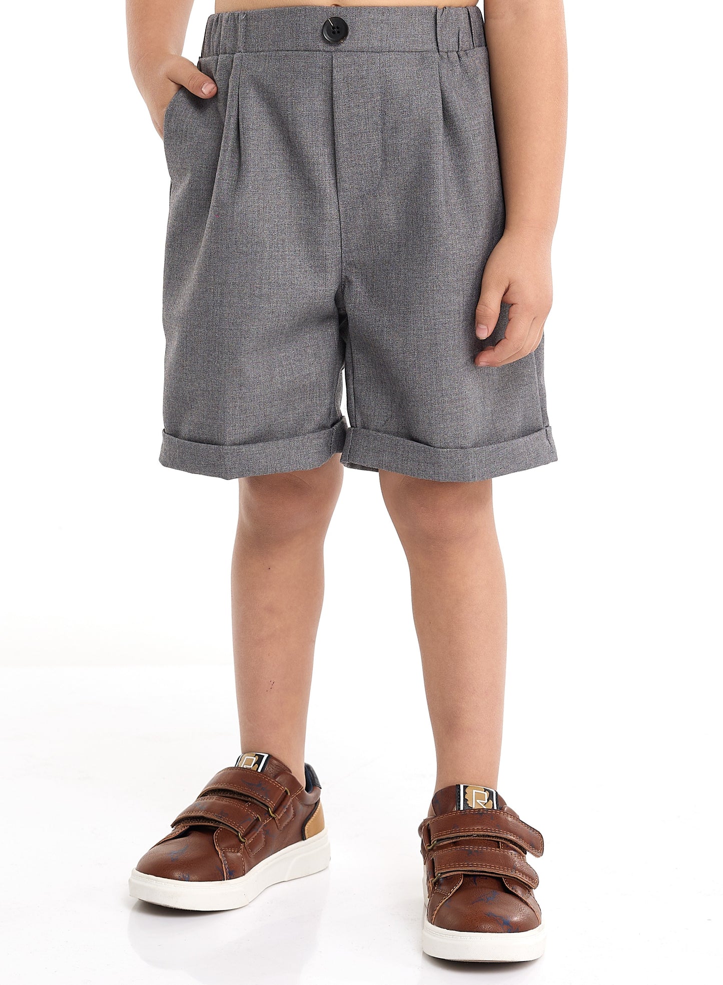 Gray Shorts And Braces Set With Shirt And Bow Tie