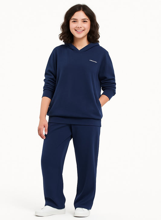 Girls’ Navy Wide-Leg Pants & Hoodie Set