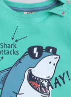 Victor And Jane Infant 2Pc Set, Green T-Shirt With Cute Shark And Blue Shorts
