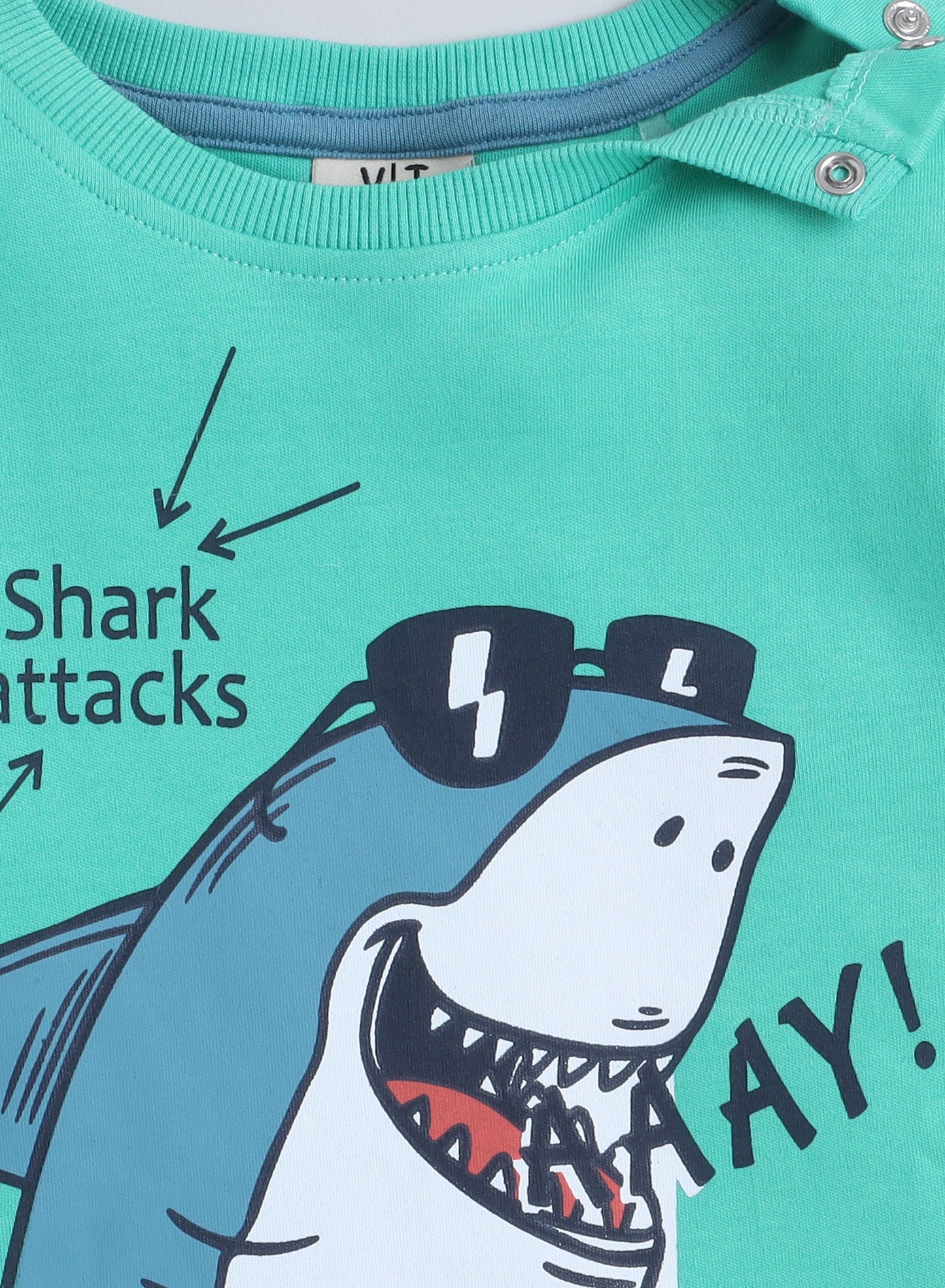 Victor and Jane Infant 2PC Set, Green T-Shirt with Cute Shark And Blue Shorts