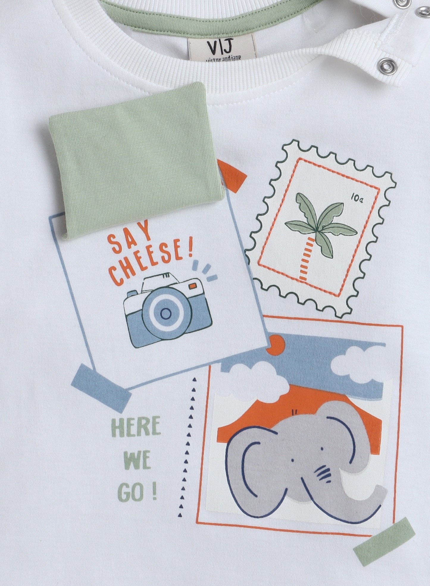 Victor and Jane Infant 2PC Set, T-Shirt with Summer Polaroids And Green Shorts