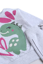 Baby Girl Dino & Heart Fleece Tracksuit “ Oatmeal 2-Piece Set