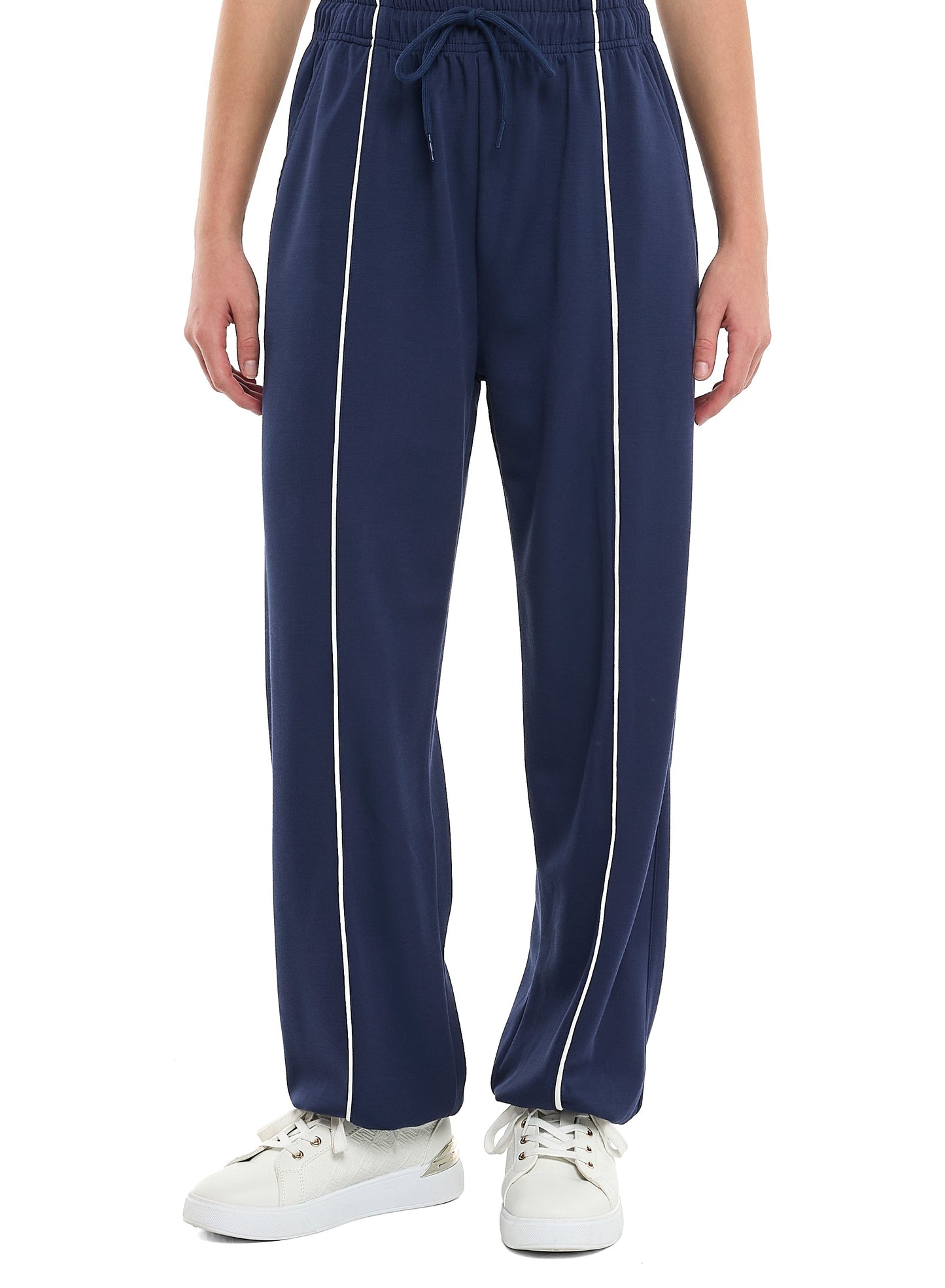 Ladies Navy Striped Track Set – Zip-Up Jacket & Joggers