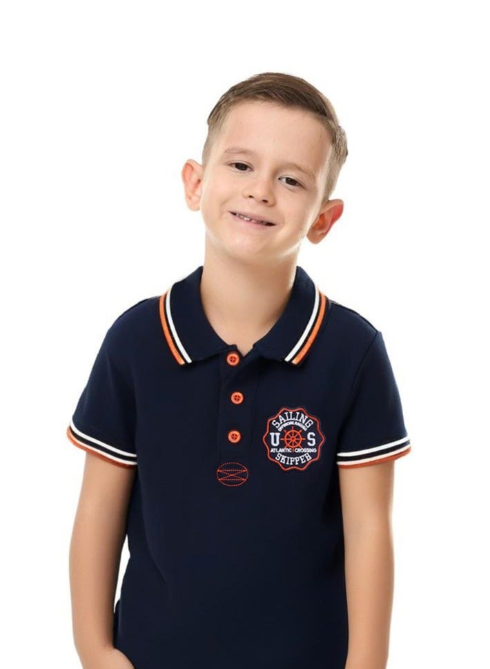 Boys' Polo T-Shirt – Navy colour with Embroidered label detail