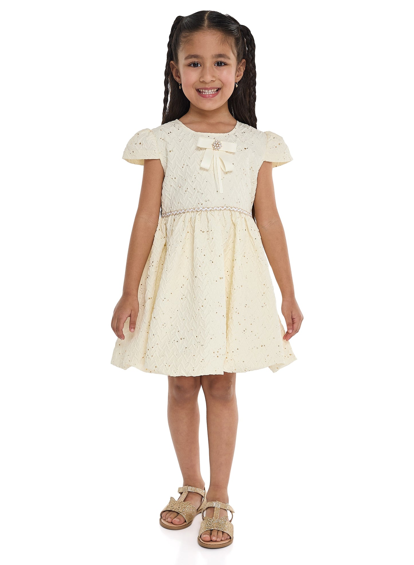 Lemon/Gold Bow Jacquard Dress